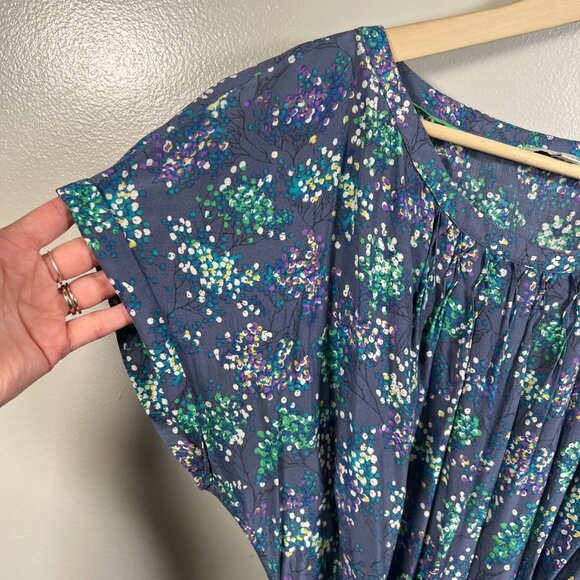 Boden Silk Blend Dress Size 16 Blue Floral Tie Waist Pockets Preppy Twee Casual - Picture 4 of 11
